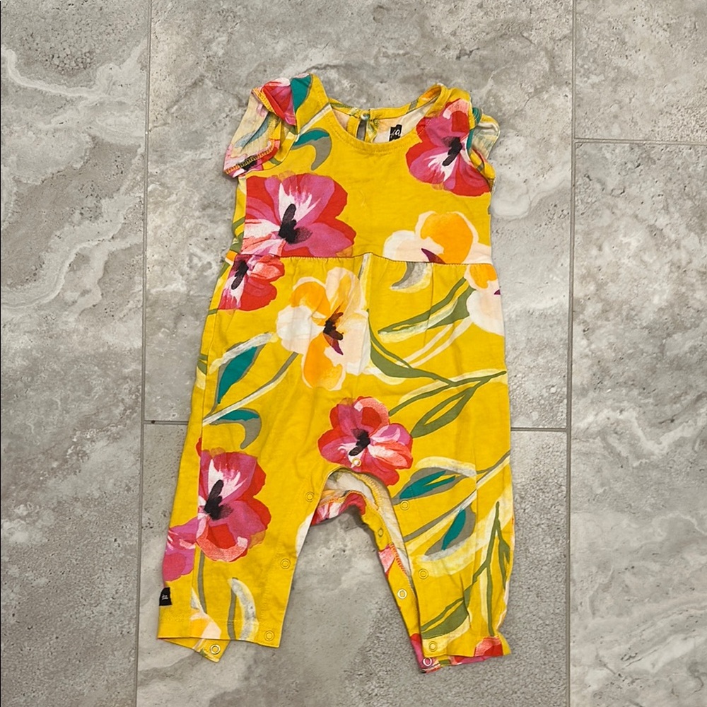 Tea Collection Yellow and Red Floral Jumpsuit